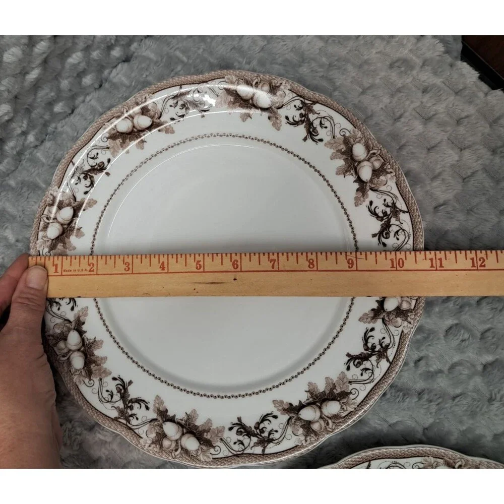 Set 4 Williams Sonoma Dinner Plates Acorn Turkey Thanksgiving Transferware 10.5